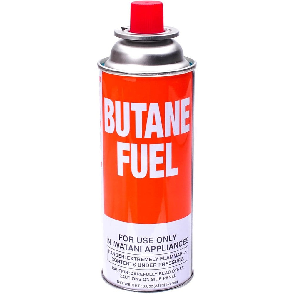Iwatani BU-6 CassetteFeu Butane Fuel Canister front view for portable cooking stoves.