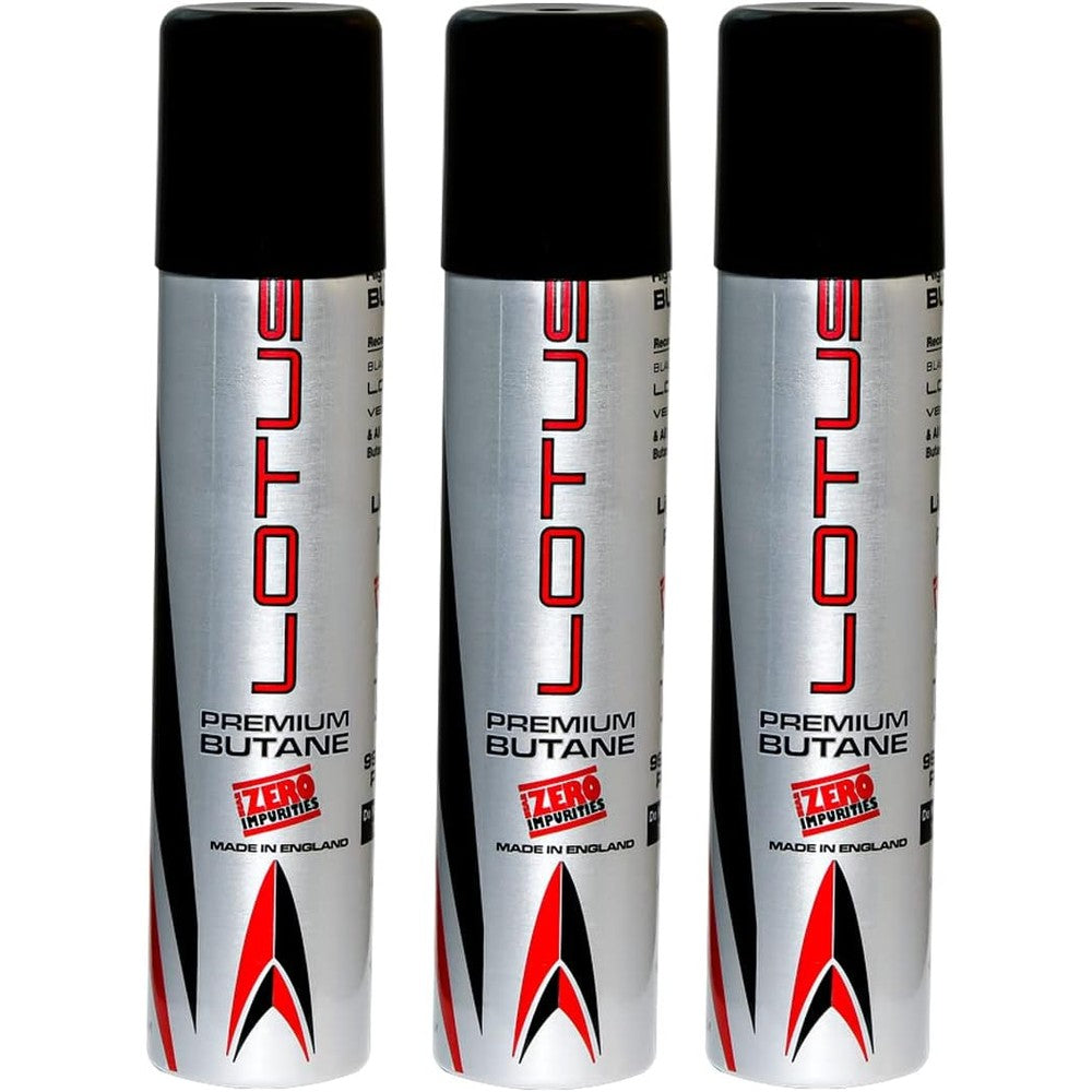 Lotus 99.99% Pure Butane Lighter Fuel Gas Refill 3 Pack front view