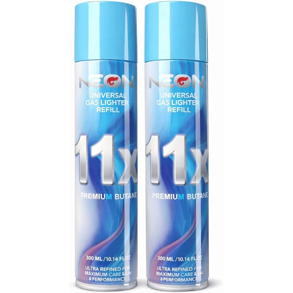 Bergner Neon Premium Eleven Times Ultra Refined Butane Refill front view of twin pack canisters.