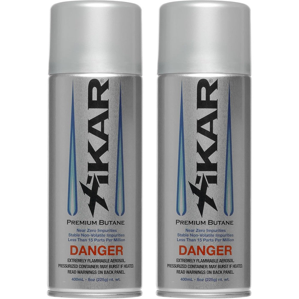 Xikar Purofine Premium Butane Fuel Refill front view of two pack canisters
