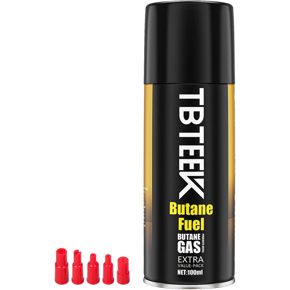 TBTeek butane refill front view showing the one hundred milliliter premium lighter fluid canister.