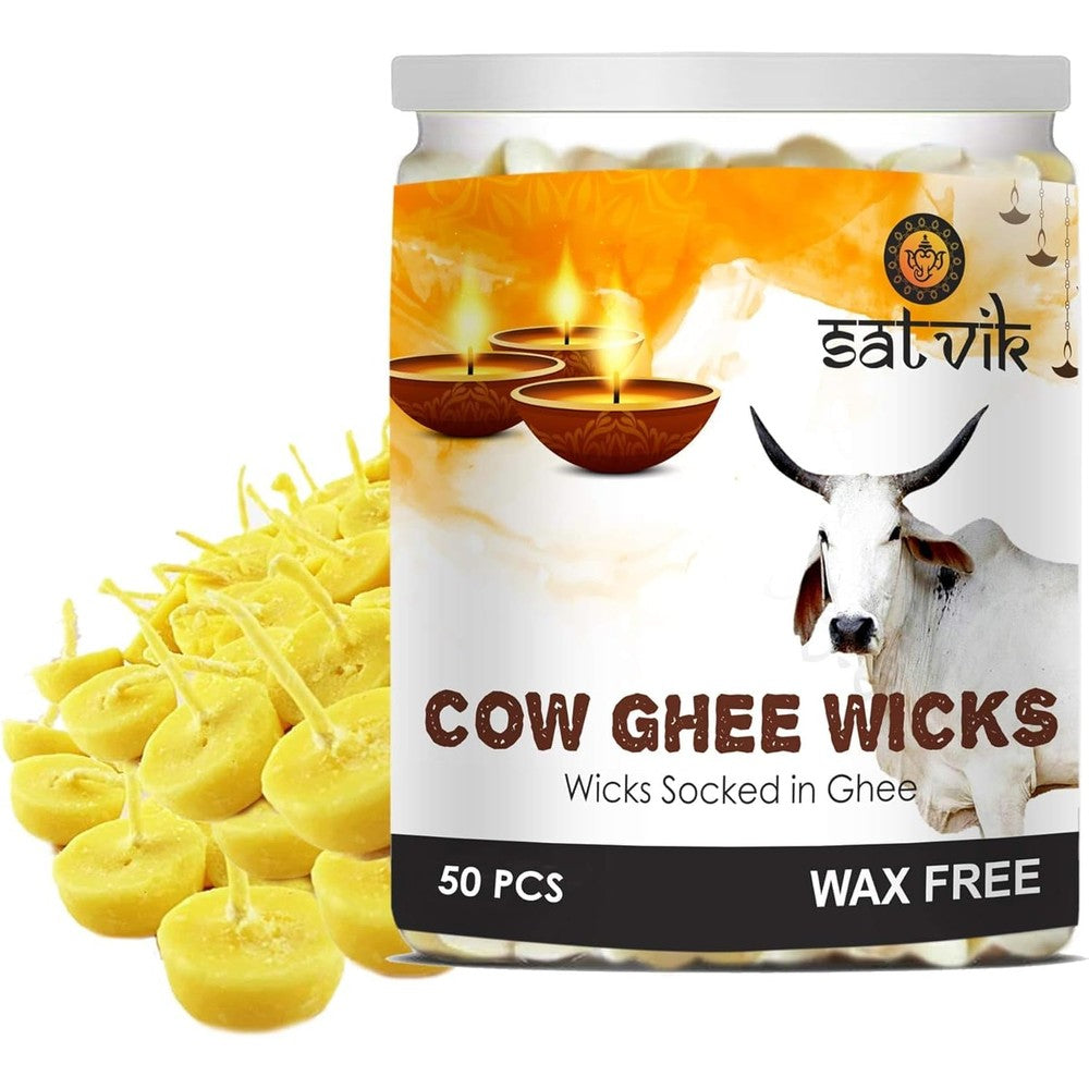 Craftsman Satvik pure cow ghee wicks front view of container for puja