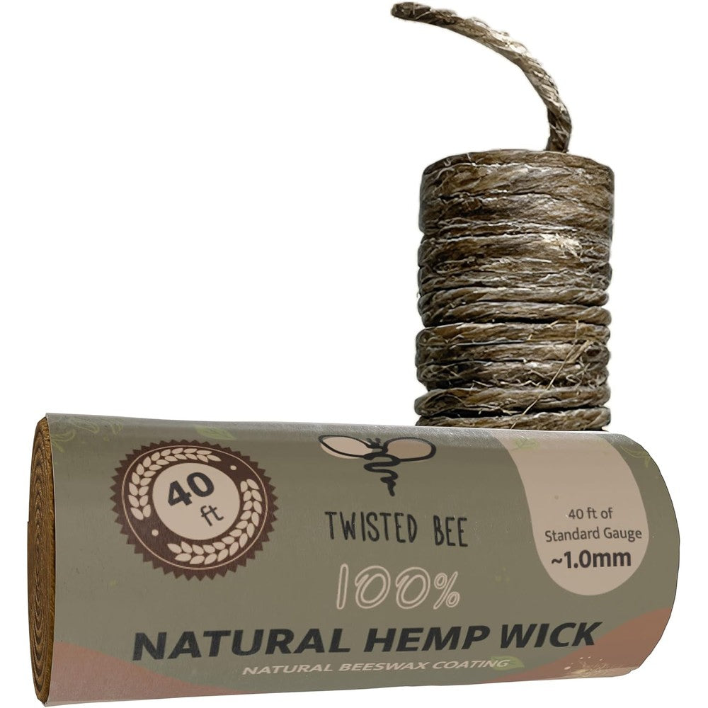 Twisted Bee natural hemp wick front view of 40 feet self dispensing spool