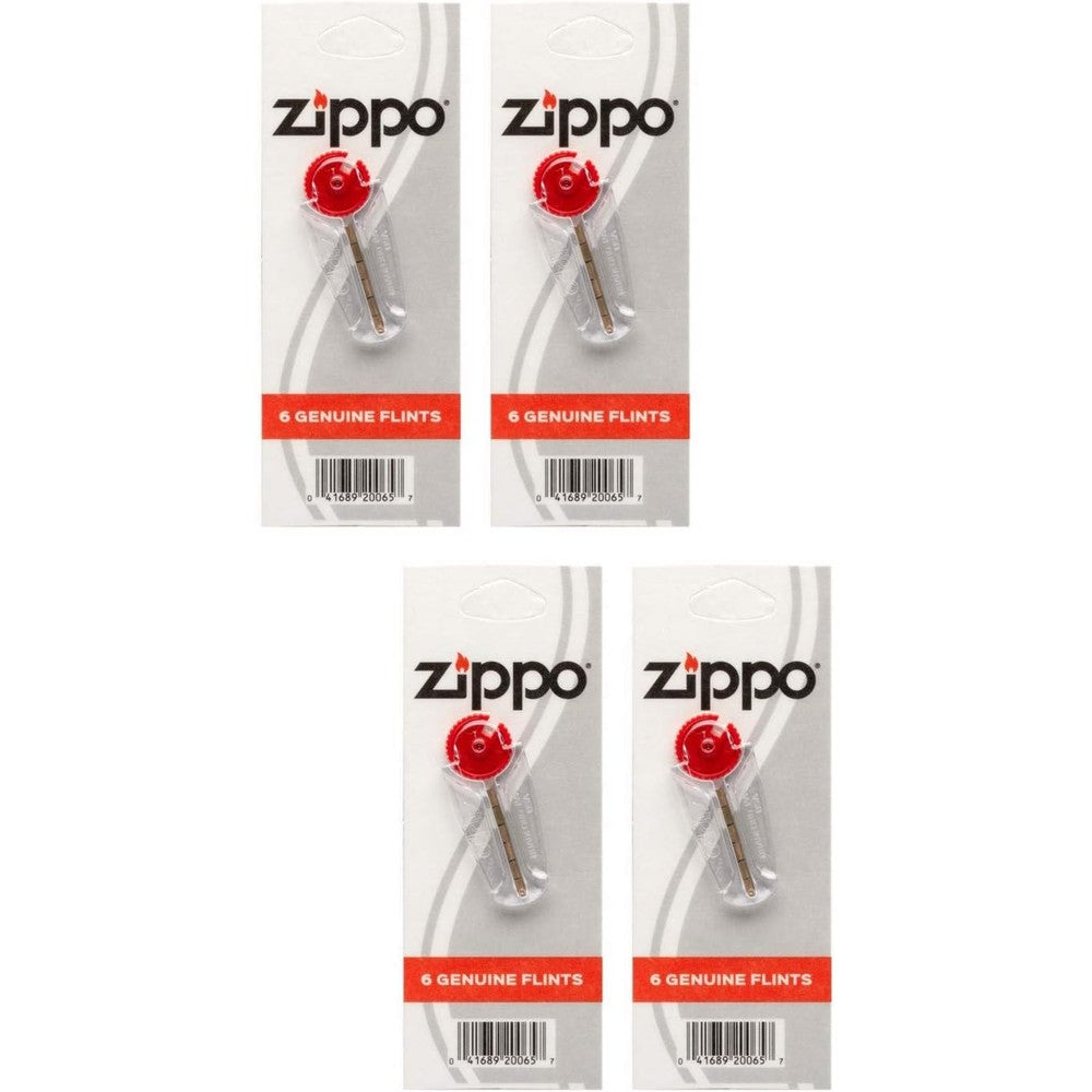 Zippo Flints 2406N genuine replacement pack front view showcasing the four individual blister cards with six pieces each.