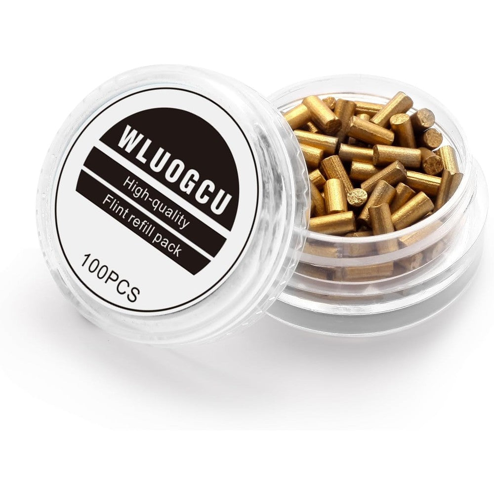 Kakuppa Wluogcu premium lighter flints refills one hundred pieces front view showcasing golden color