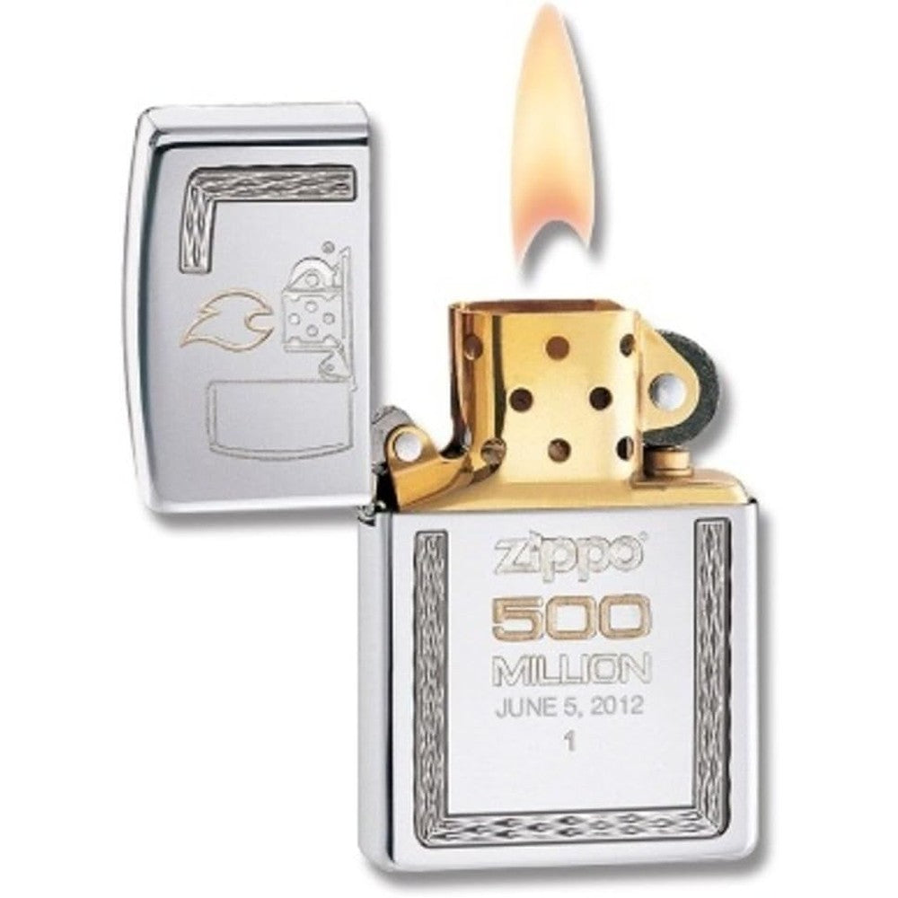 Zippo Armor 500 Millionth Limited Edition Lighter front view showing deep-carved collectible engraving.