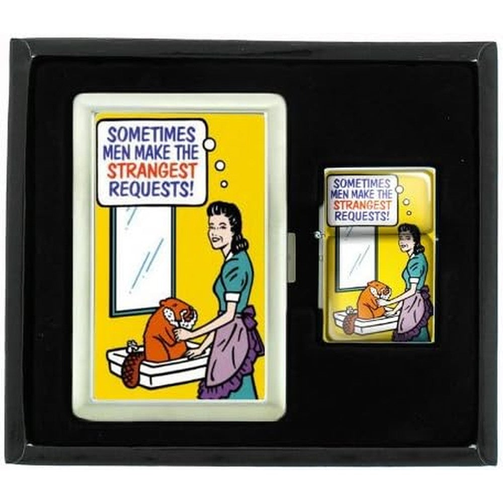 Perfection In Style Woman Shaving Beaver gift set featuring metal cigarette case and flip-top lighter.