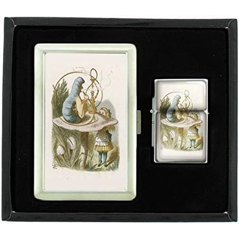 Perfection In Style Alice Tenniel Hookah cigarette case and lighter gift set front view.