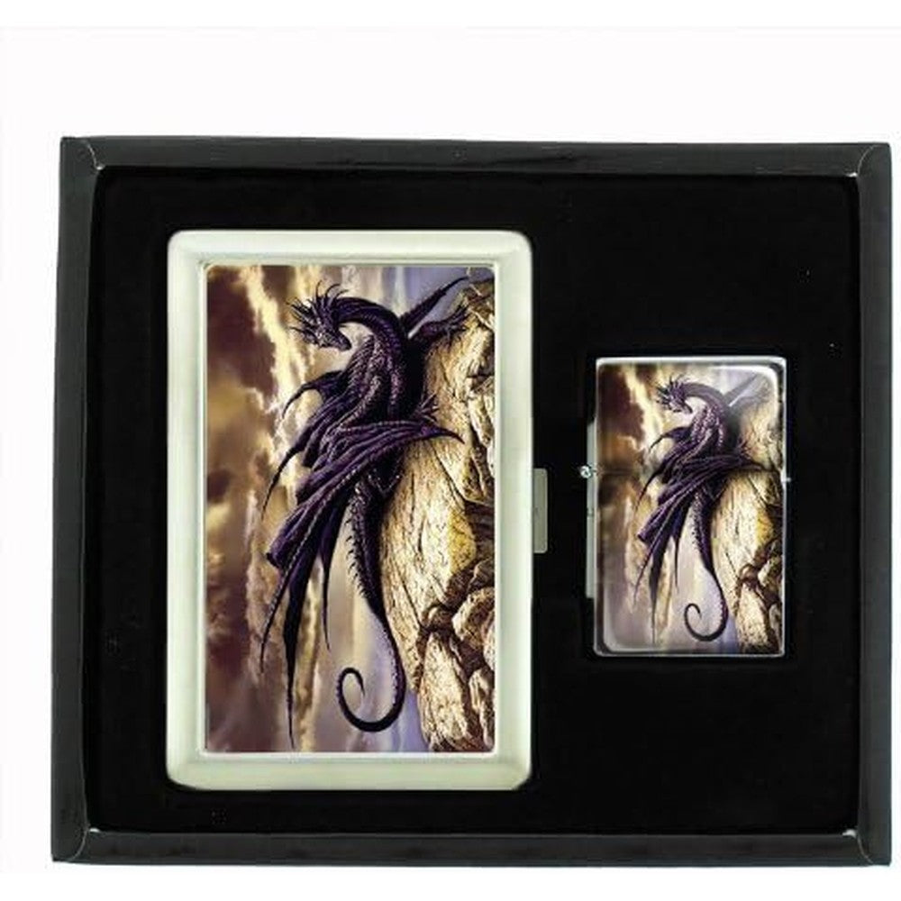 Perfection In Style Dragon Design 007 Cigarette Case and Lighter set front view.
