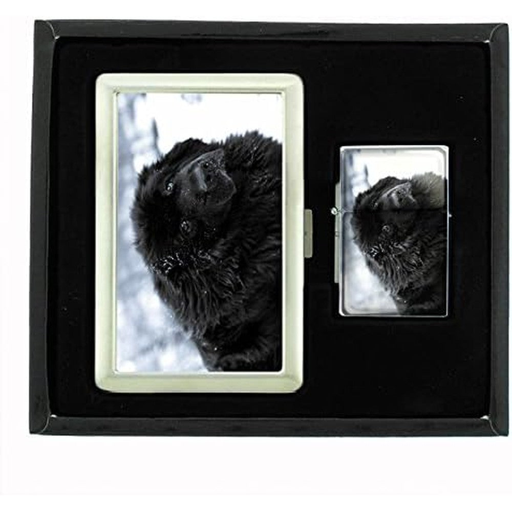 Perfection In Style Newfoundland Dog 02 Cigarette Case and Lighter Set front view collectible gift.