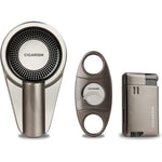 CIGARISM cigar cutter lighter ashtray gift set in gun metal front view