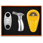 Demcigar cigar lighter and cutter ashtray set front view of three pieces in gift box