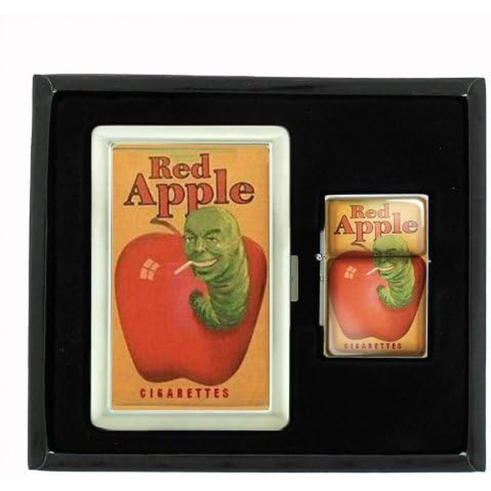 Perfection In Style Red Apple Cigarette Case and Lighter Set front view movie memorabilia.