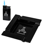 Montecristo Attaché Cigar Gift Set front view displaying the black four groove logo ashtray and matching torch lighter.