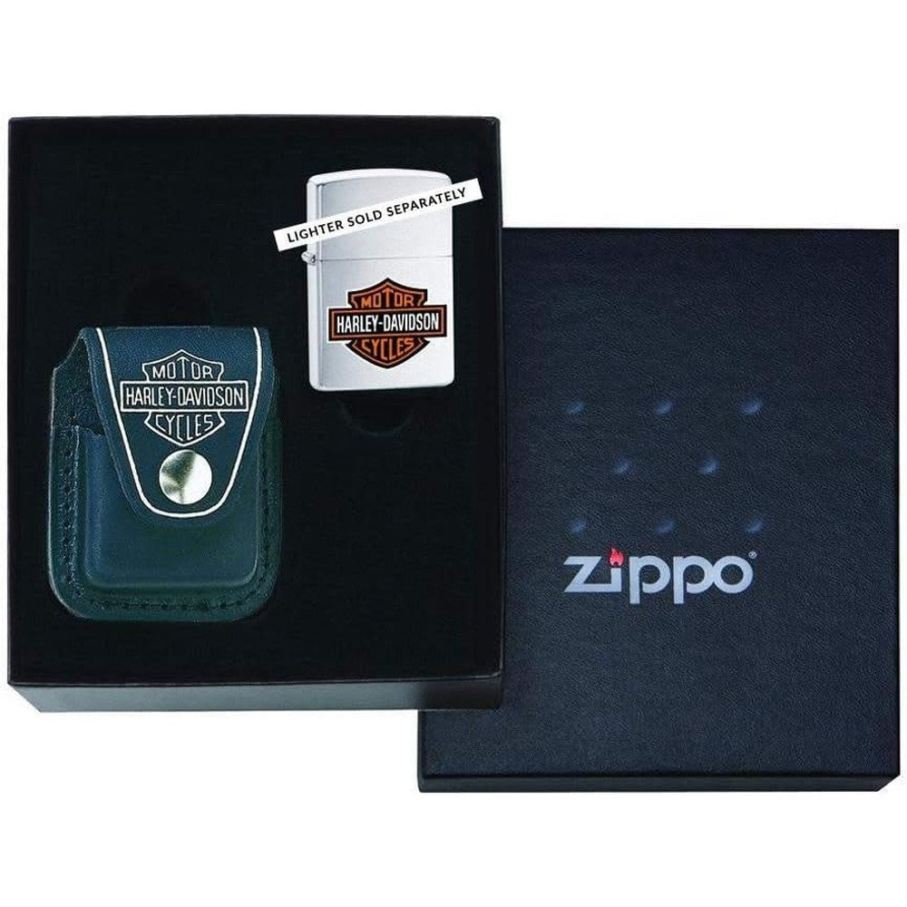 Zippo Harley Davidson Lighter Pouch Gift Set front view authentic leather accessory.