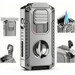 Vrufamt 5 in 1 torch lighter front view showing gunmetal gray metallic finish and triple jet nozzle