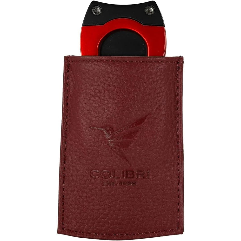 Colibri leather case for lighter or cutter red large front view premium cigar accessory protective pouch