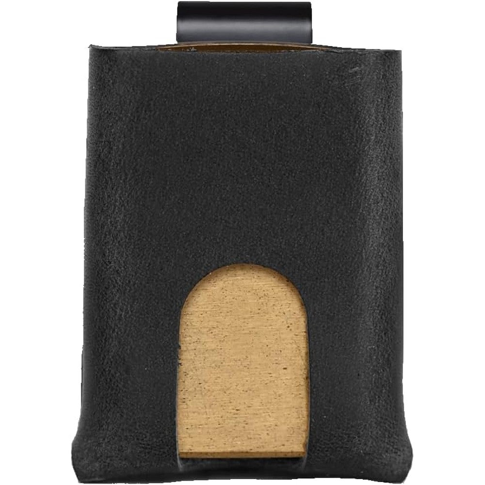 American Bench Craft leather Zippo lighter sheath front view showing premium black leather finish