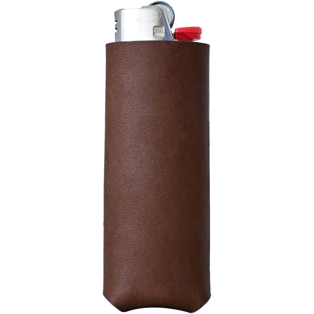American Bench Craft leather lighter case front view showing rich brown full grain leather finish.