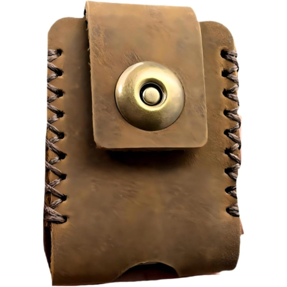Muzziou leather lighter case front view premium vintage brown pouch