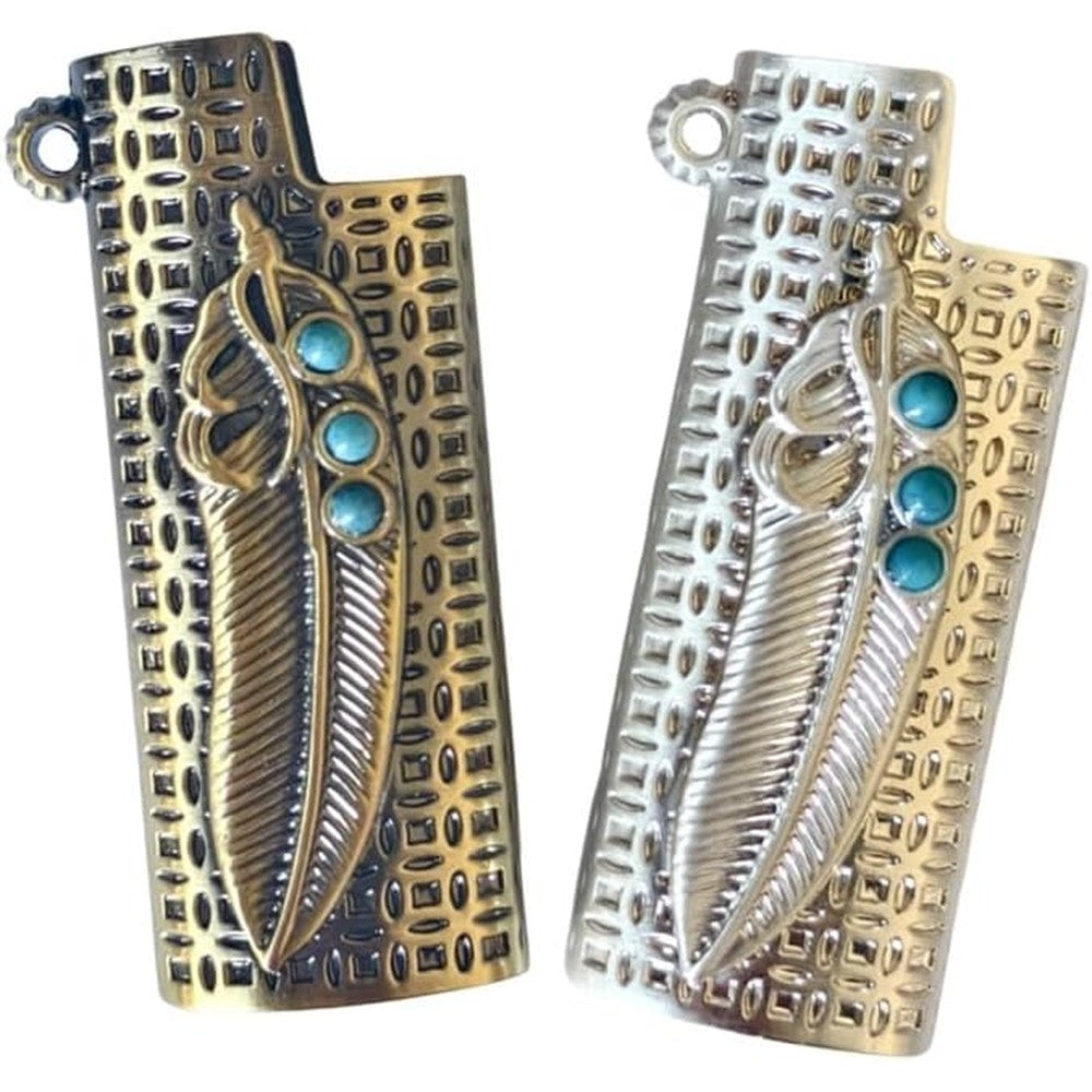 Tom's Wheezes Vintage Lighter Case front view showing bronze and silver leaf patterns.