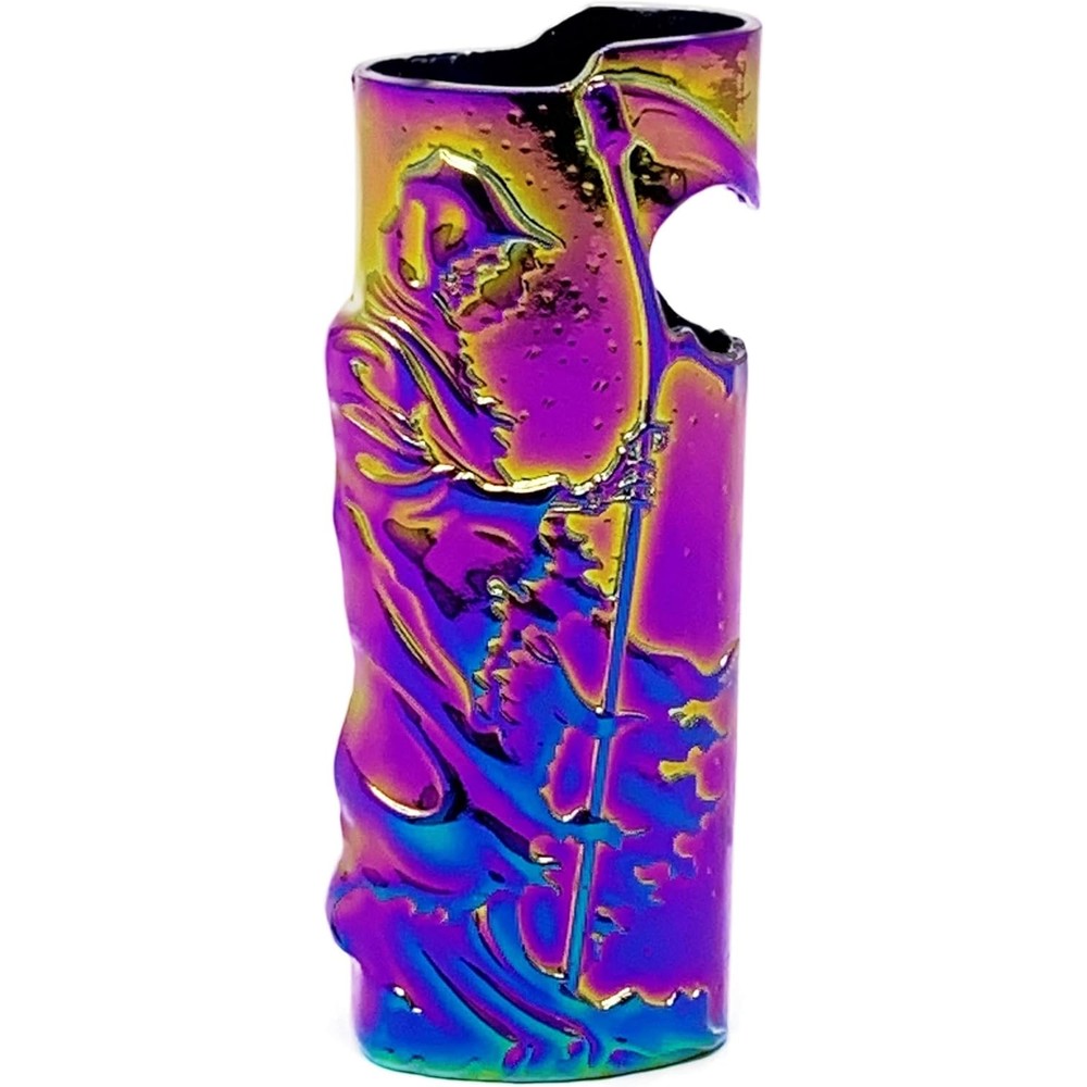 JSSELLER Rainbow Reaper Death Metal Lighter Case front view showing iridescent finish