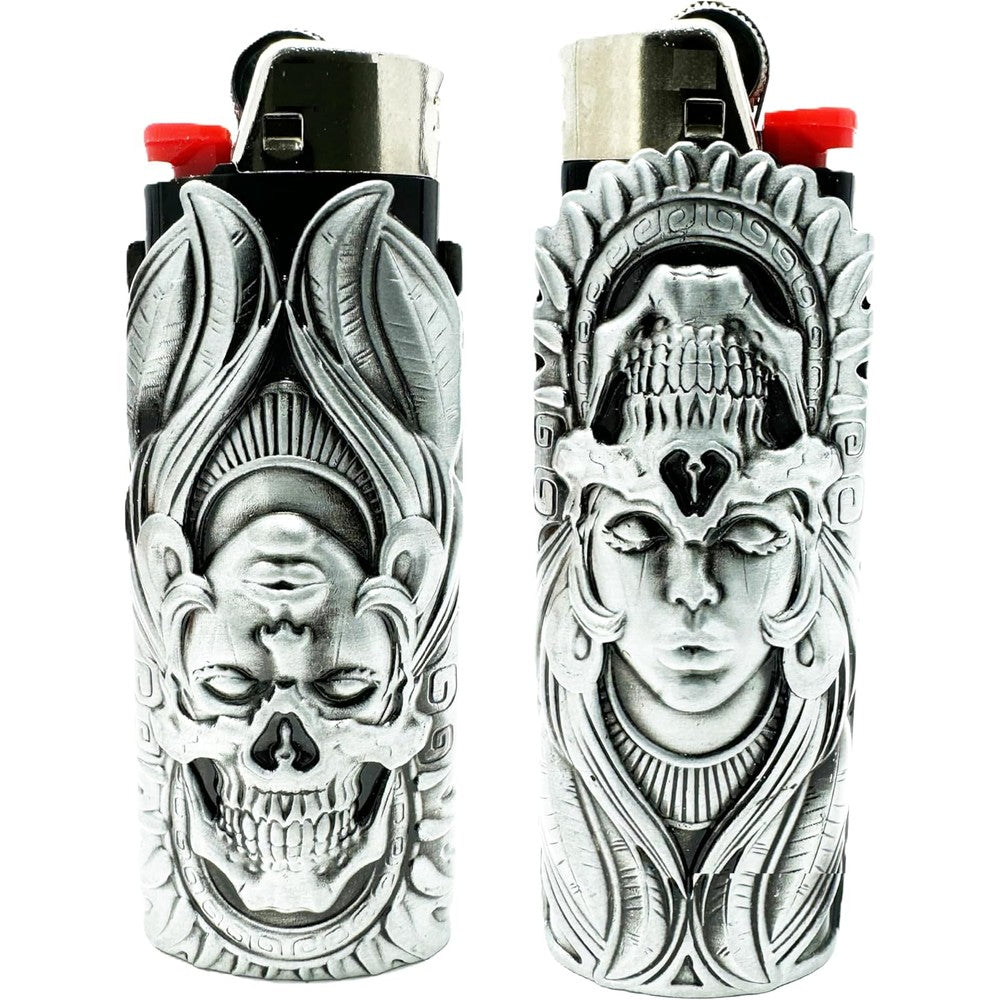 JSSELLER metal lighter case cover holder front view showcasing detailed 3D embossed goddess sculpture.