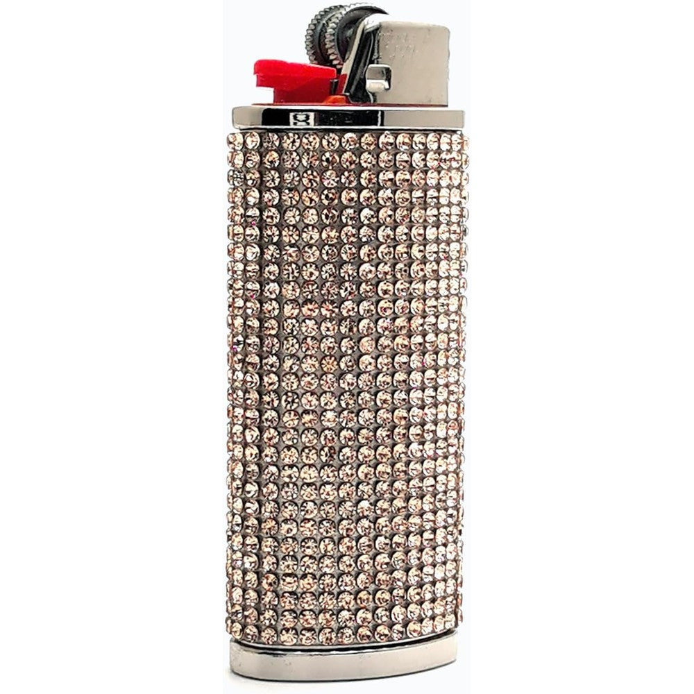 Lucklybestseller handmade rhinestone lighter case cover front view golden sparkling accessory
