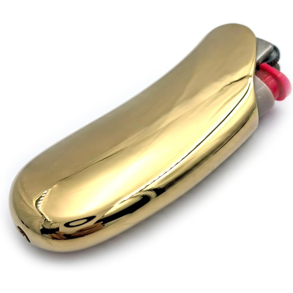 Lucklybestseller heavy curved metal lighter case front view polished mirror gold finish