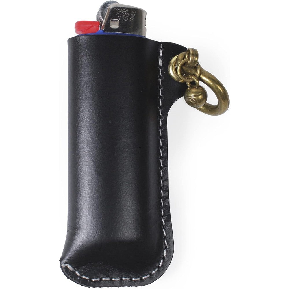 HUMWE genuine leather lighter case holder in black showing the premium front view.