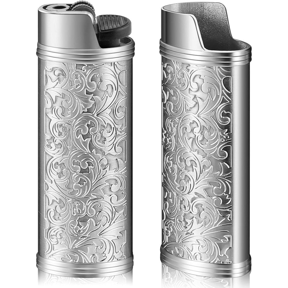 Threlaco vintage metal lighter case cover holder front view showing intricate floral design