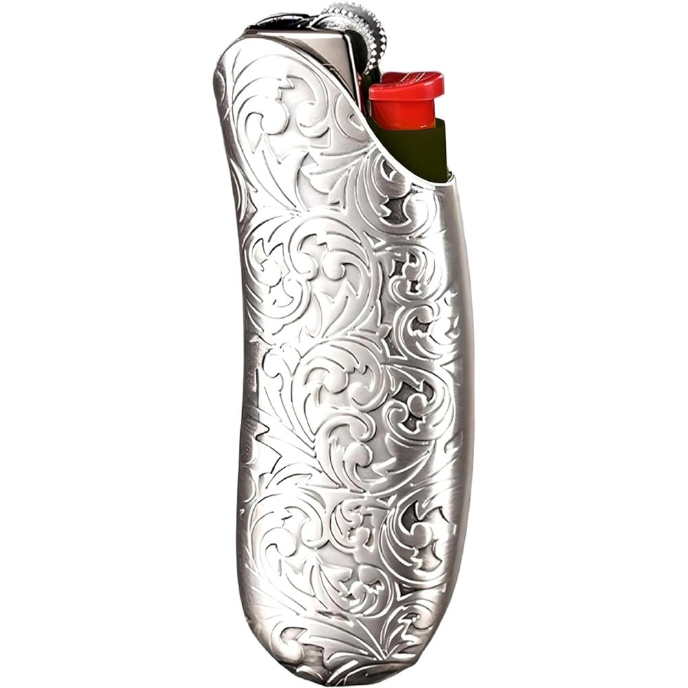 IN SELECT metal lighter case front view pearl white vintage engraved cover