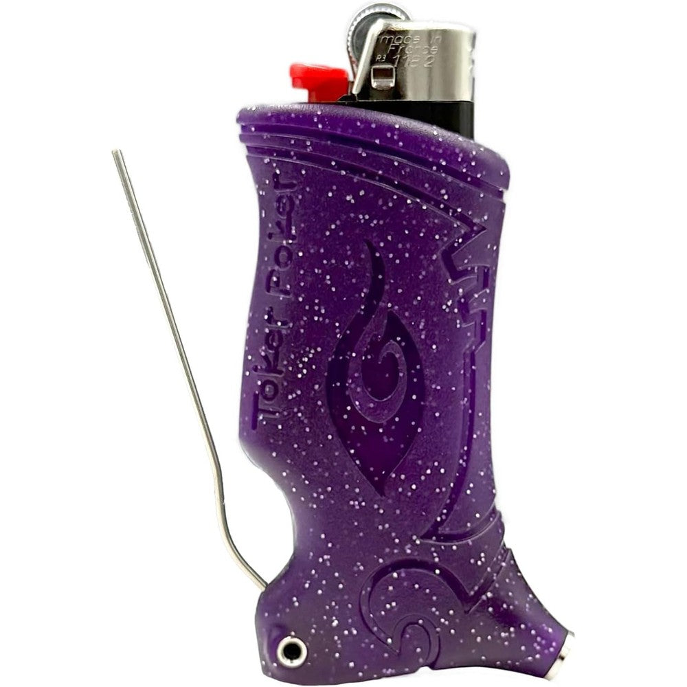 Toker Poker Bic Lighter Case Multi Tool front view showing purple sparkles finish.