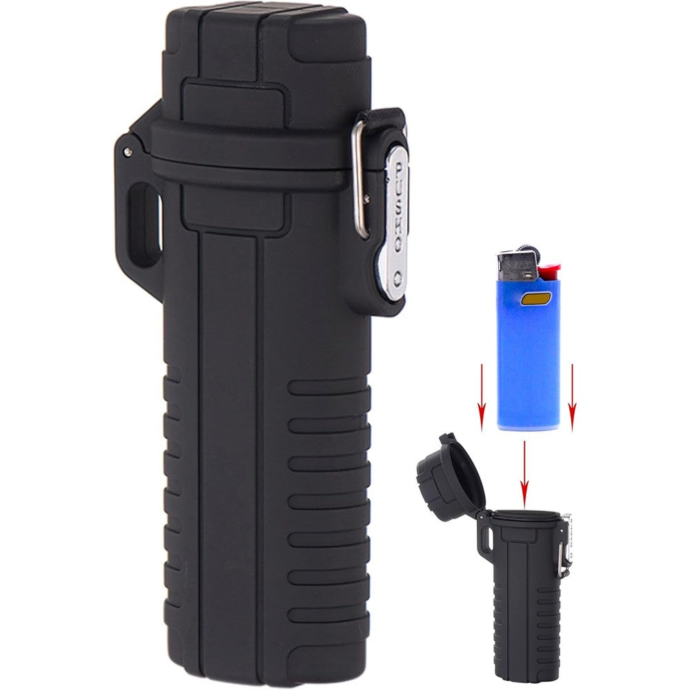 HUMWE outdoor waterproof lighter case in black front view for everyday carry protection.