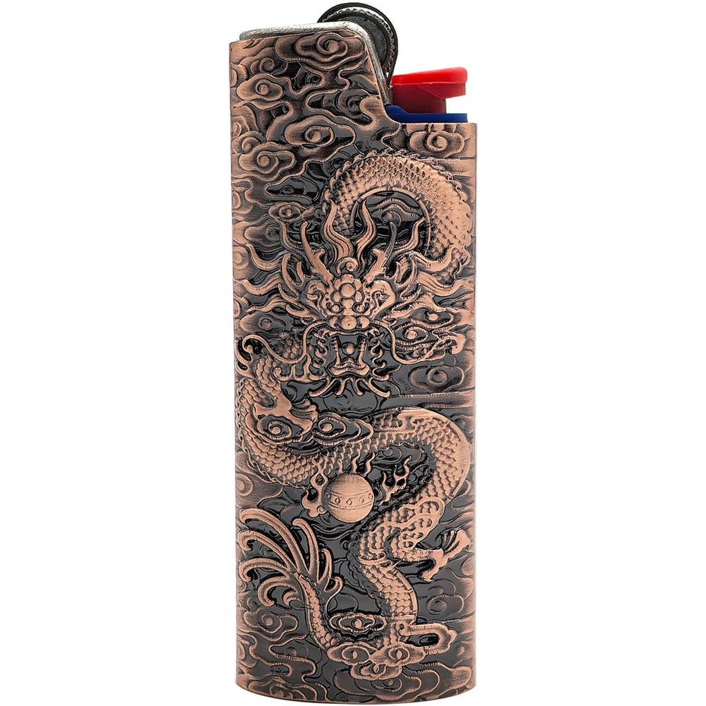 Lucklybestseller metal lighter case vintage dragon engraving front view premium accessory