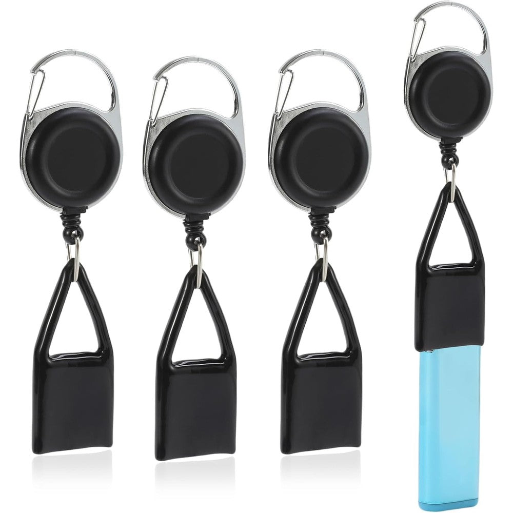 Clofiak retractable lighter leash keychain front view showing heavy duty belt clip and black housing.