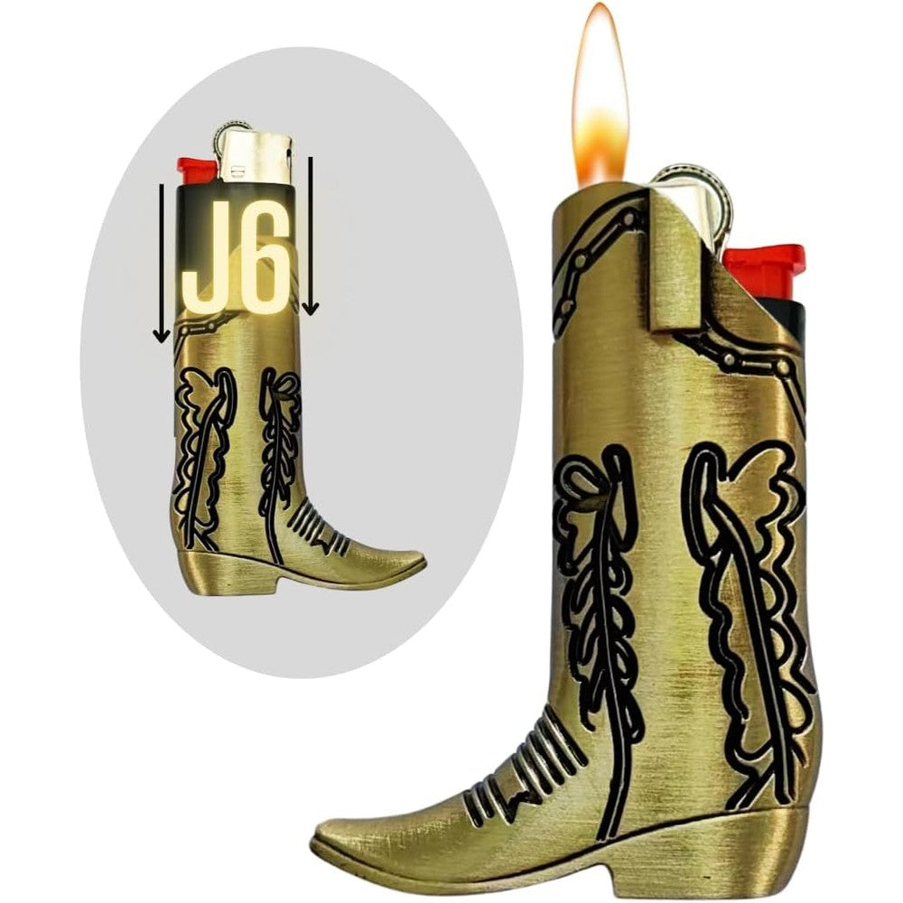 Lighter Locators cowboy boot lighter case in gold front view