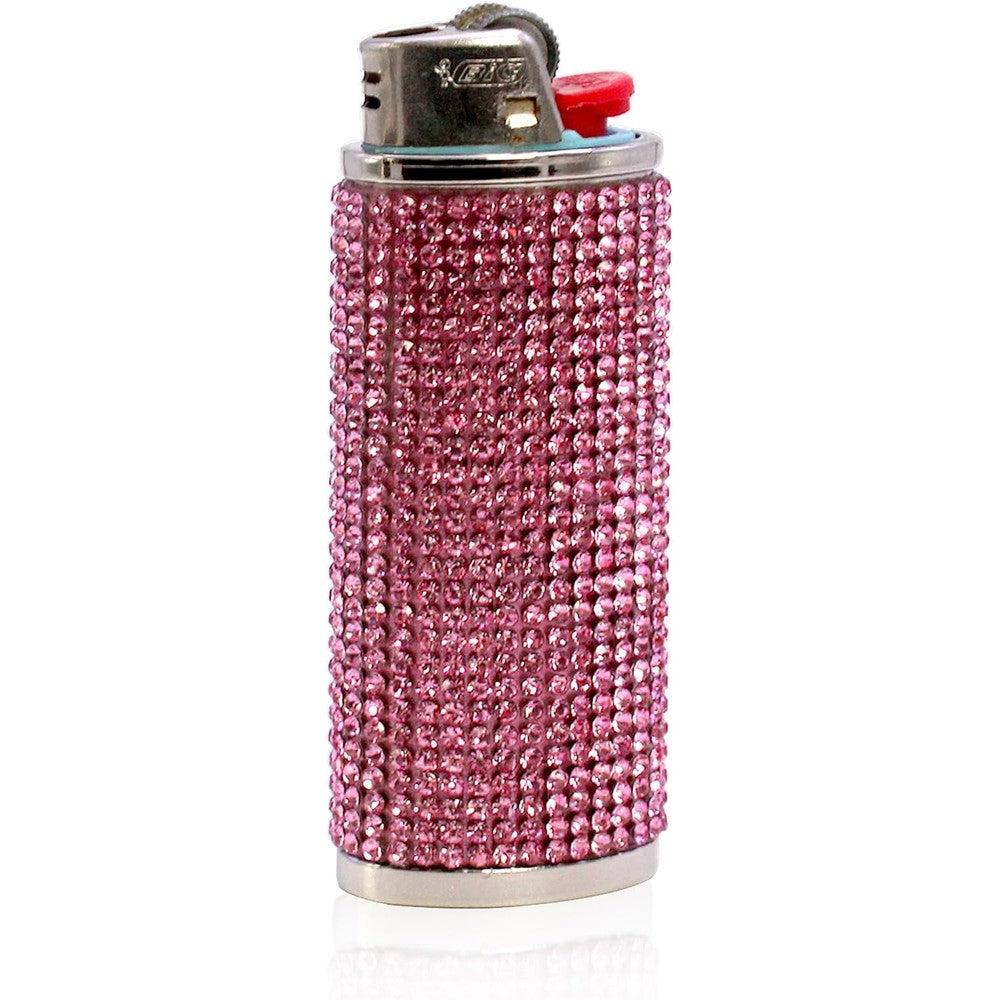 HUMWE bling rhinestone crystal lighter case cover front view featuring sparkling pink stones