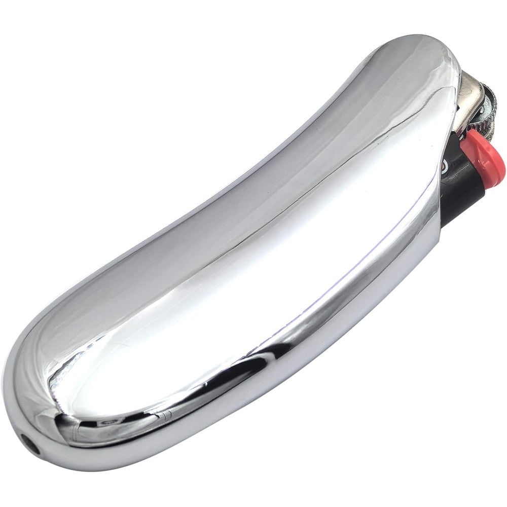 Lucklybestseller heavy curved metal lighter case silver front view on decorative background