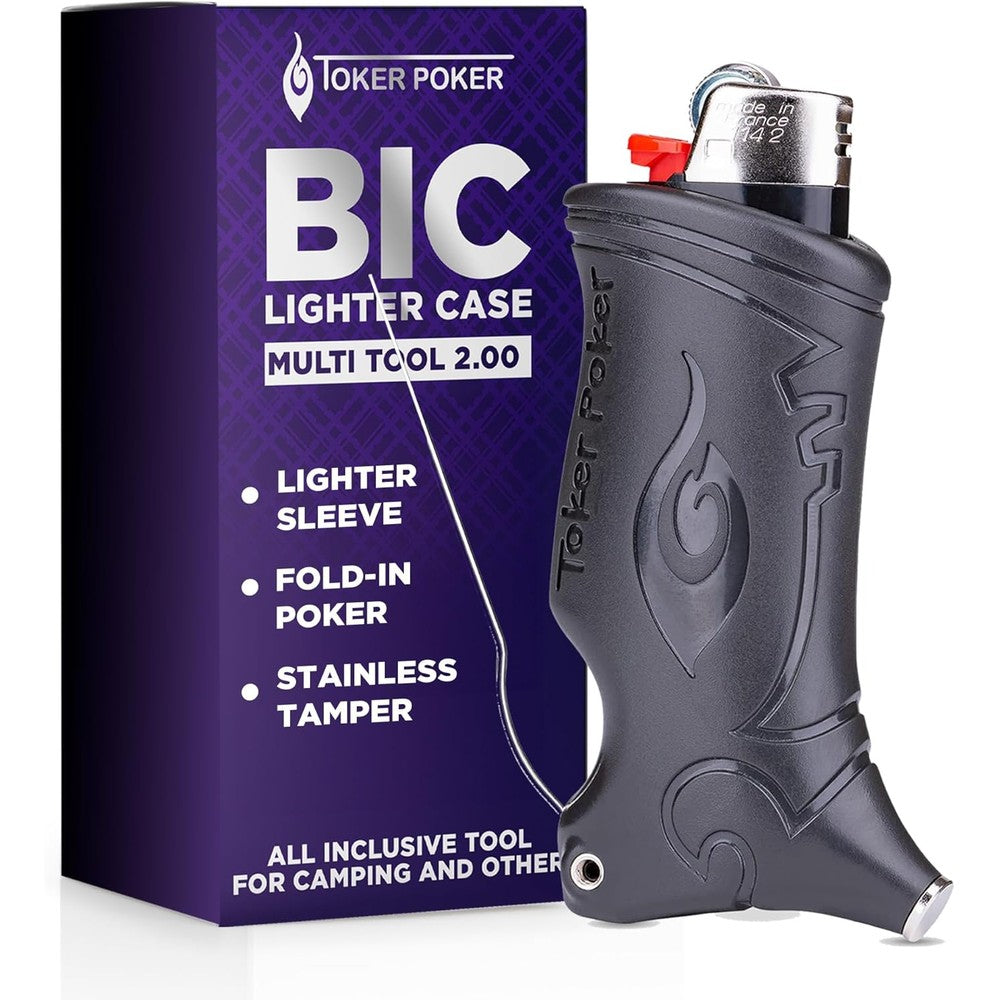 Toker Poker Bic lighter case multi tool 2.0 front view in black color