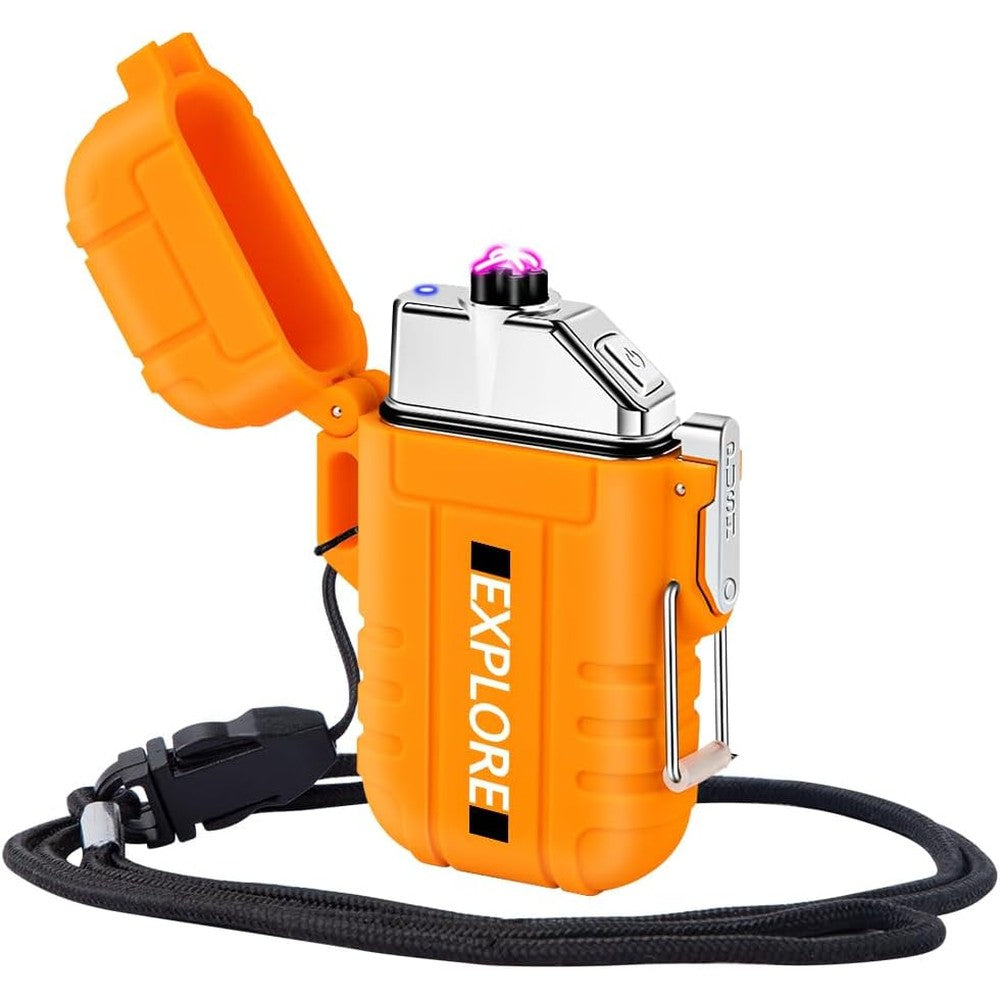 LcFun electric dual arc plasma lighter in orange front view.