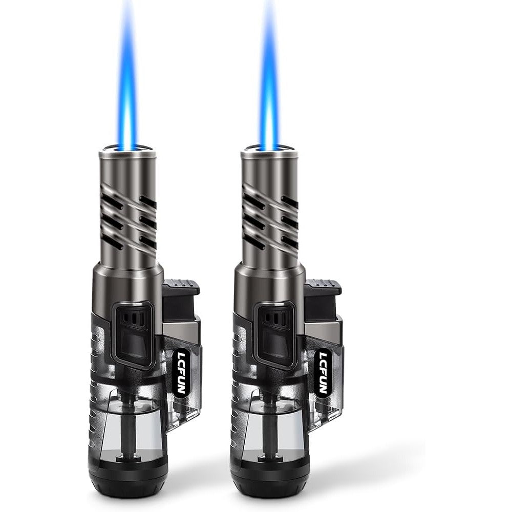 LcFun windproof torch lighter two pack front view premium utility lighter.