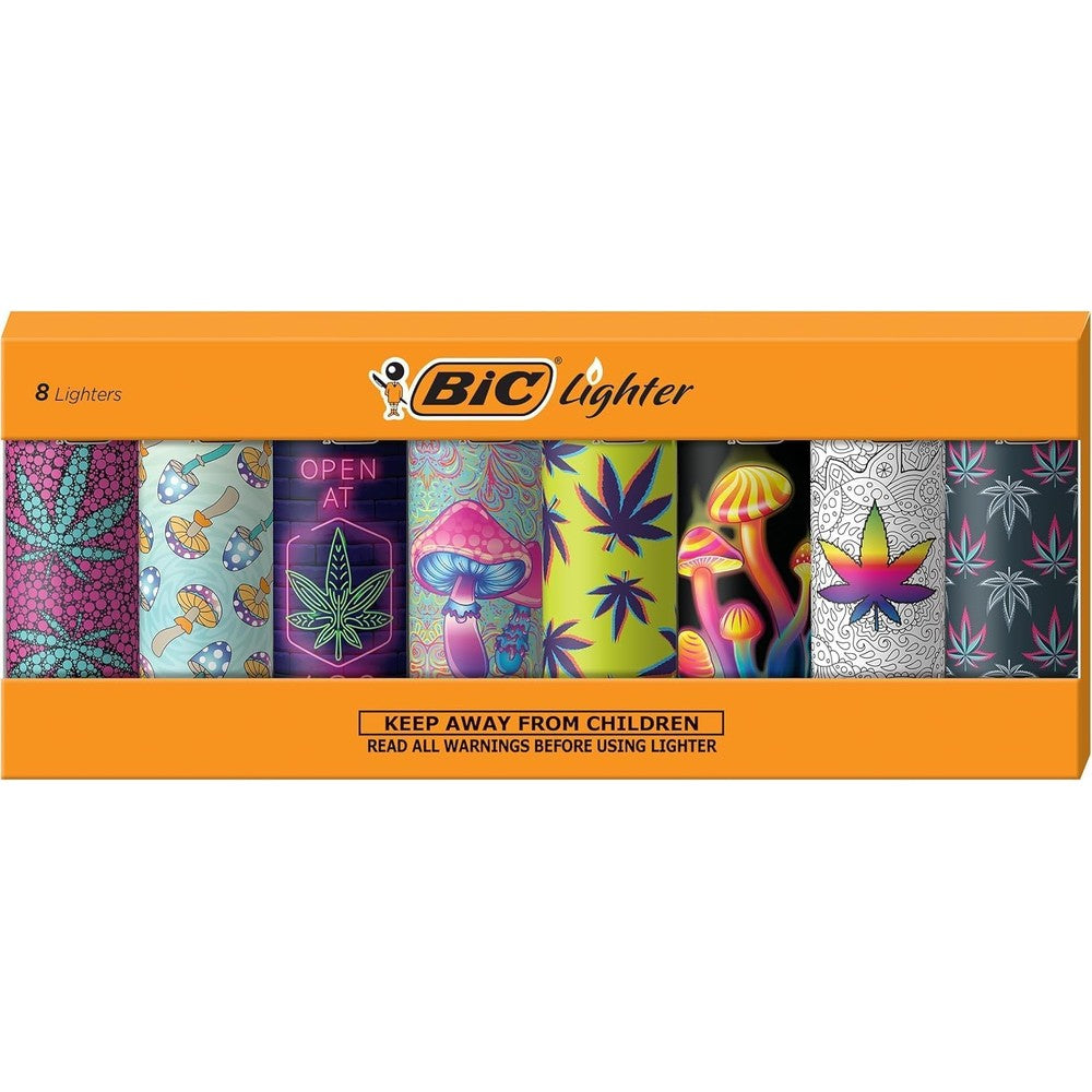 BIC Maxi Pocket Lighter Special Edition Counterculture Series eight pack front view displaying diverse artistic designs