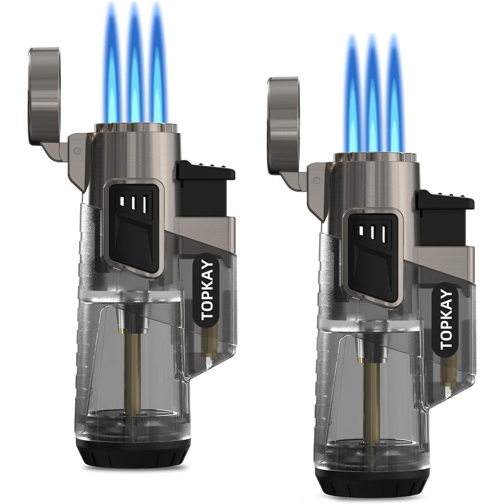 TOPKAY Triple Jet Flame Torch Lighter 2 pack front view in gunmetal grey.