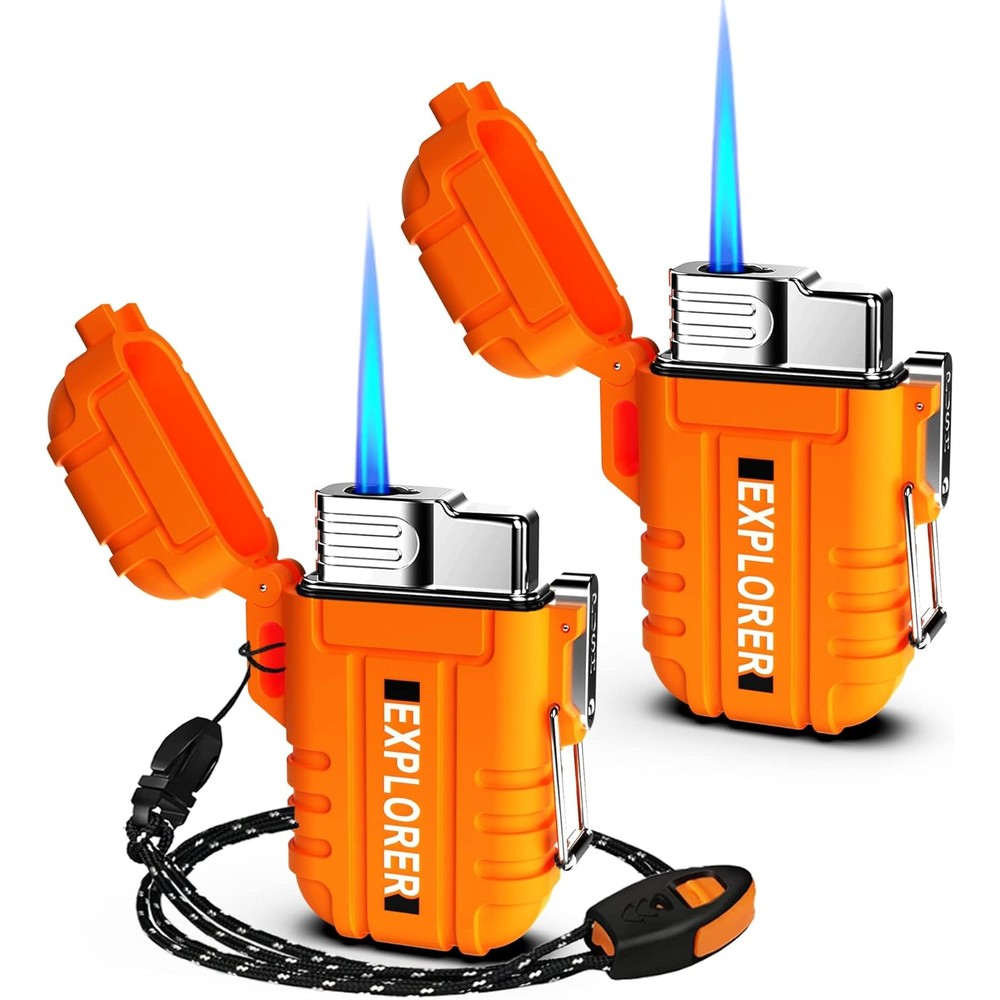 Jaerdhs Waterproof Butane Torch Lighter front view in bright orange.