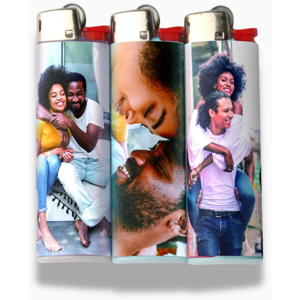 Muchalux custom photo lighter wrap front view featuring high quality UV printed personal picture on pocket lighter