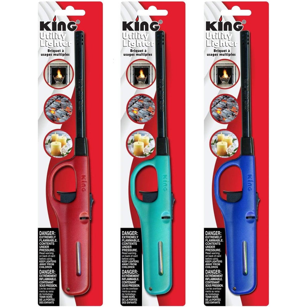 King BKOU172 Multi Utility Lighter 3 pack front view for candle lighting