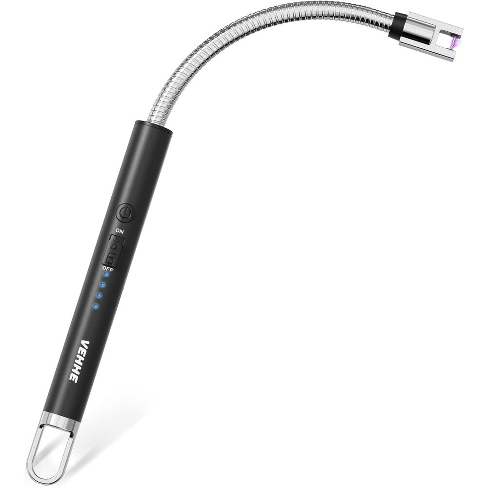 VEHHE Electric Arc Lighter front view with LED battery display and black finish.