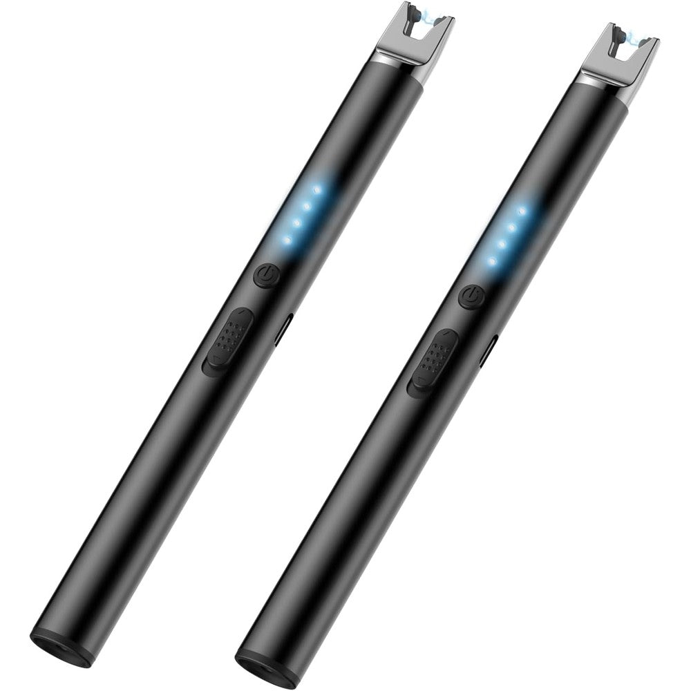 Topkay electric candle lighters dual pack front view showing the sleek black finish and ignition button.