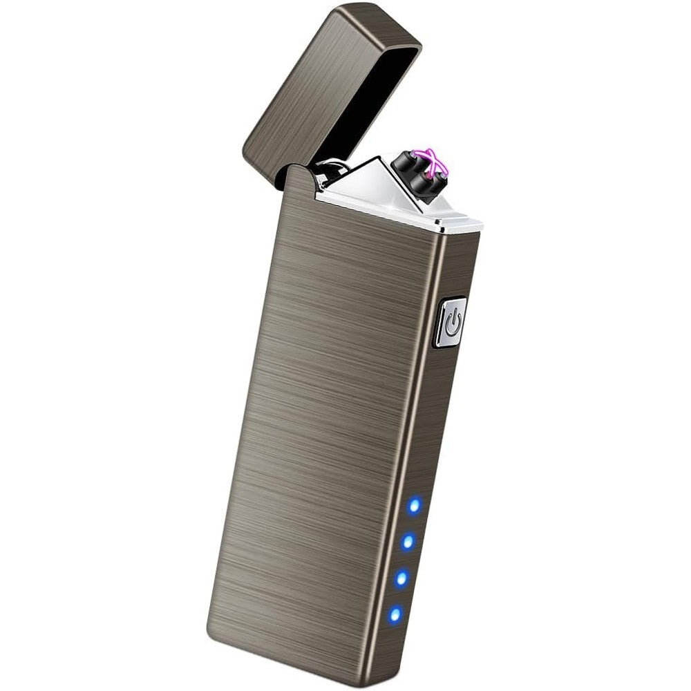 LcFun Electric USB Rechargeable Lighter front view in nickel brushed finish.